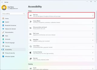 Text size settings page