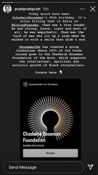 Chris Pratt's Instagram Story tribute to Chadwick Boseman