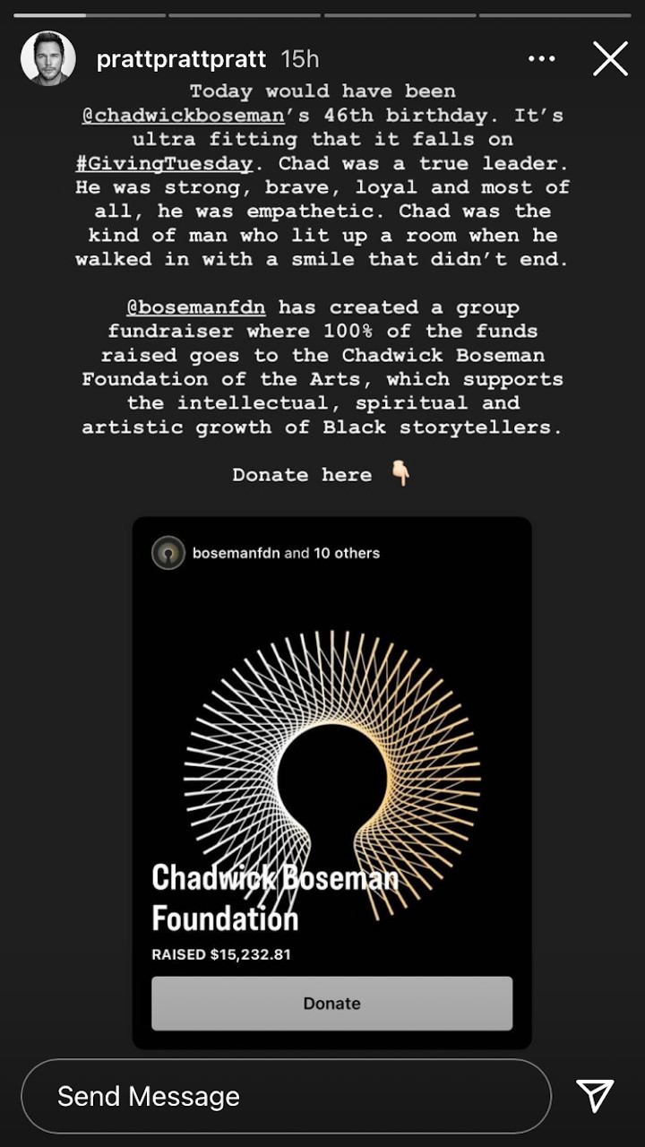 Chris Pratt's Instagram Story tribute to Chadwick Boseman