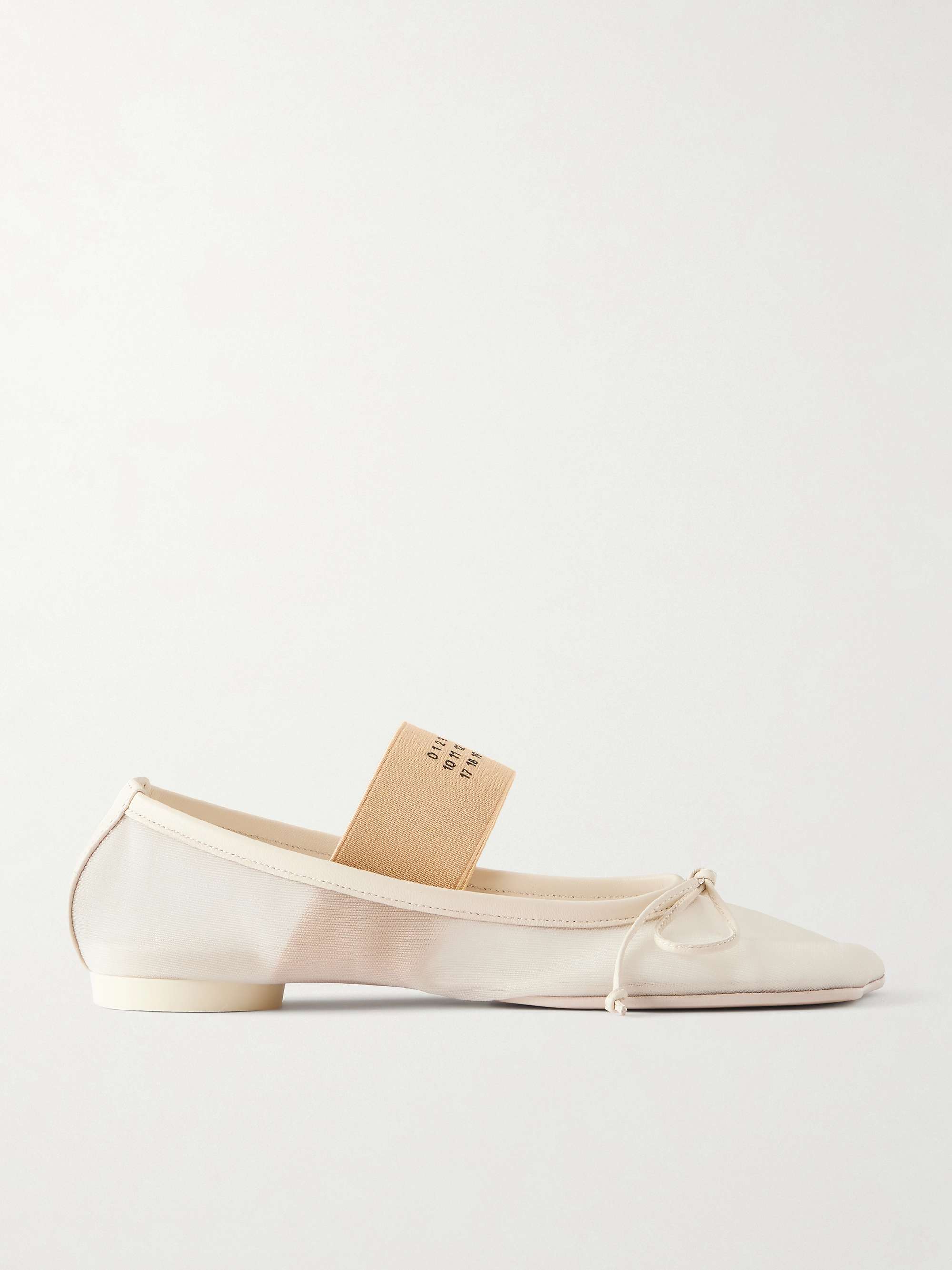 Logo-print leather-trimmed mesh ballet flats