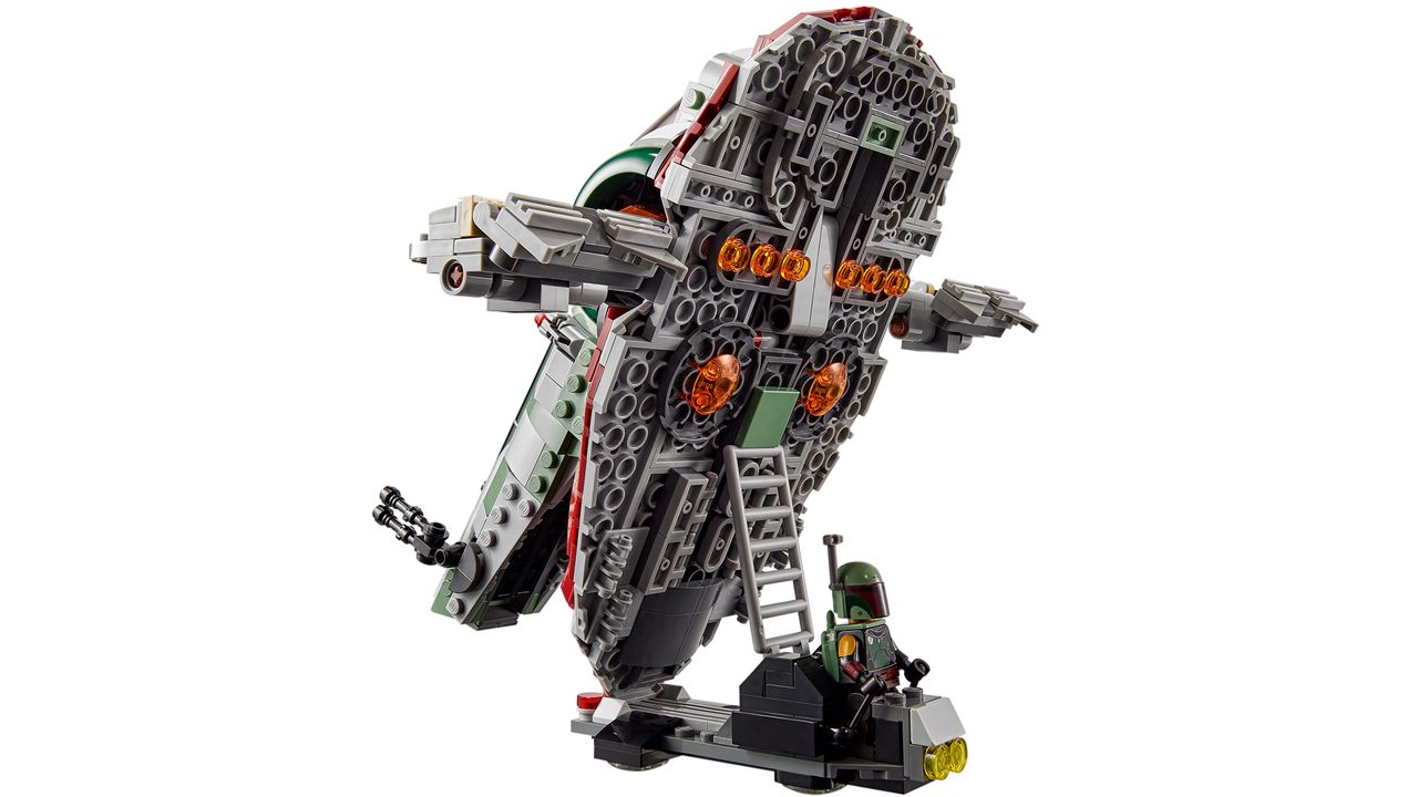 Lego's Boba Fett's Starship is $49.99 USD and includes 593 pieces and two minifigures: Boba Fett and The Mandalorian.