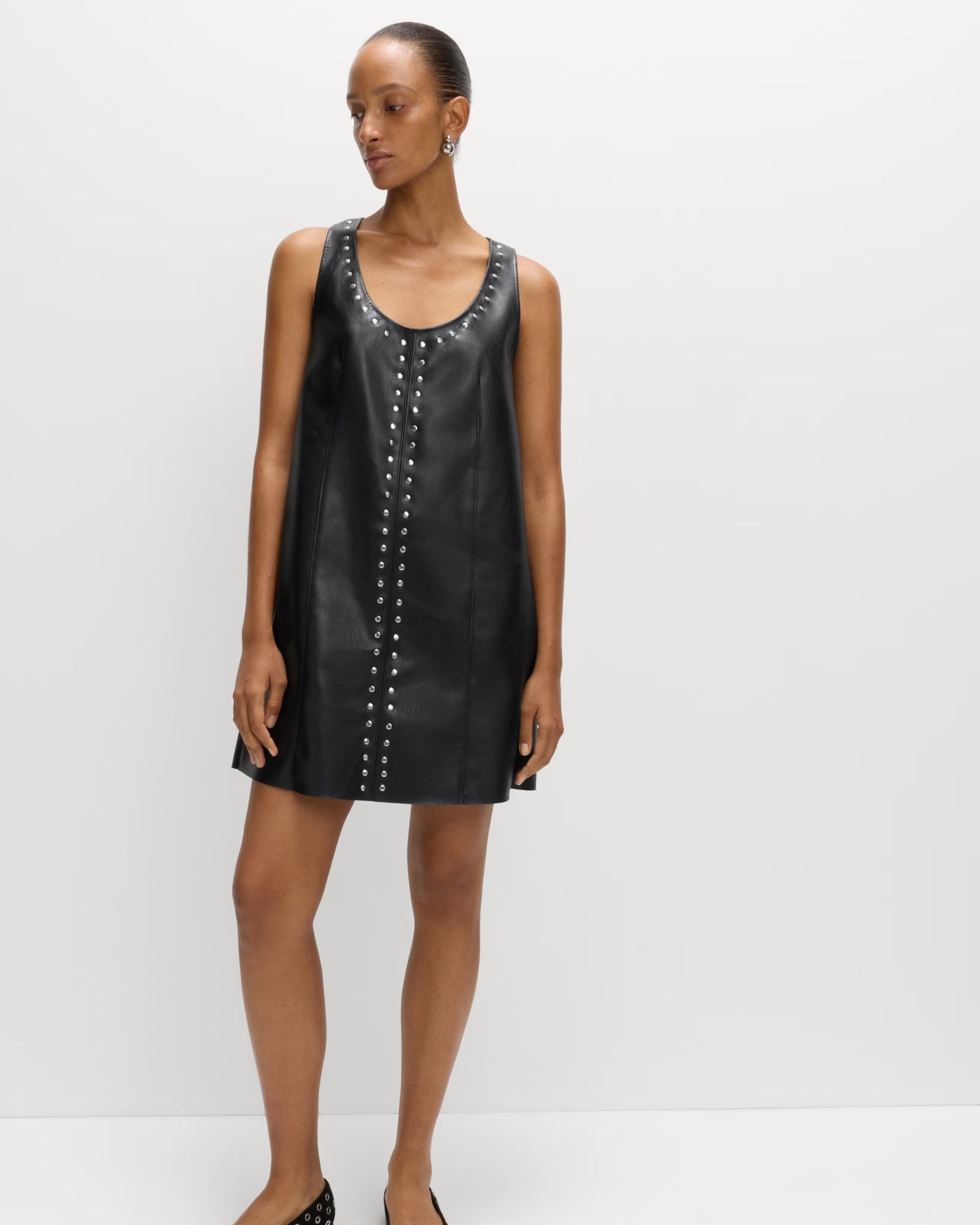 M&amp;amp;S Faux Leather Embellished Mini Shift Dress