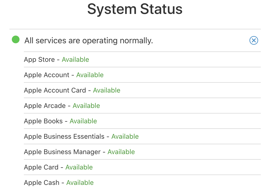 Apple status page