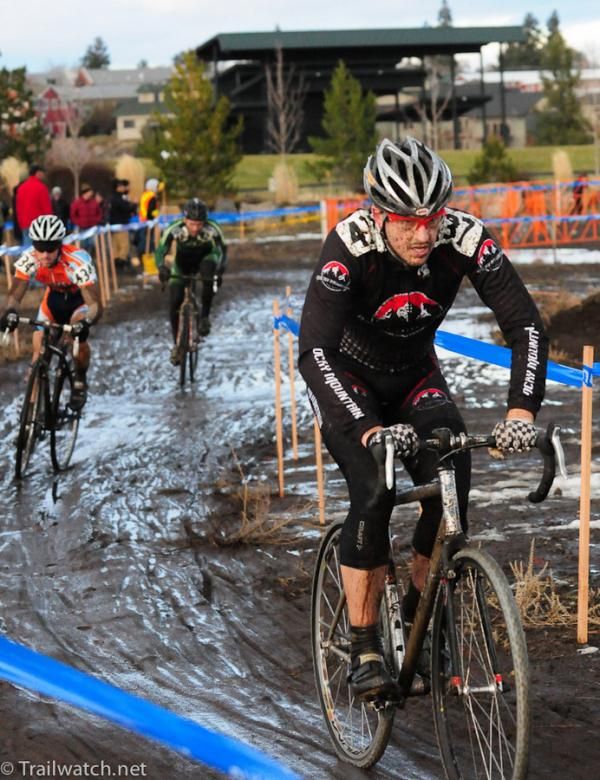Cody Peterson (Rocky Mountain) riding a long stretch of mud.
