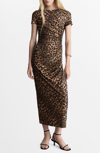 Leopard Print Side Ruched Dress