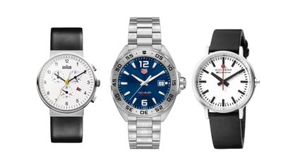 A collection of three of the best quartz watches: Braun, TAG Heuer and Mondaine