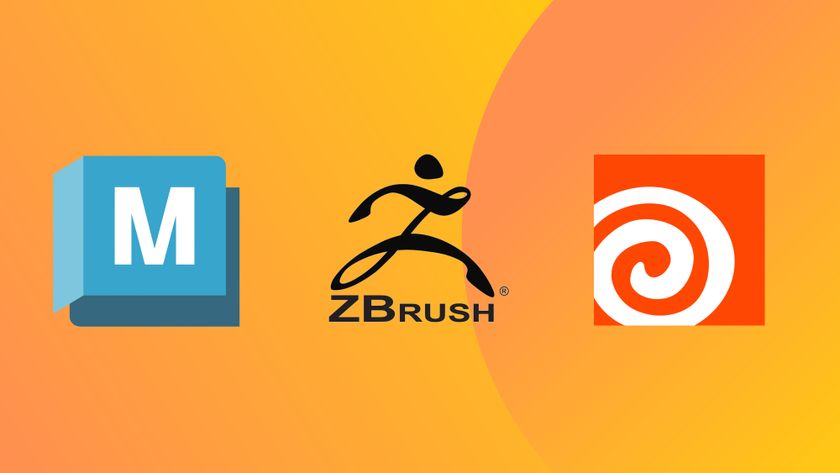 The logos of three of the best 3D modelling software programs: Autodesk Maya, ZBrush and Houdini