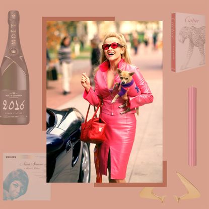 image of Reese Witherspoon in Legally Blonde with gift guide products around it