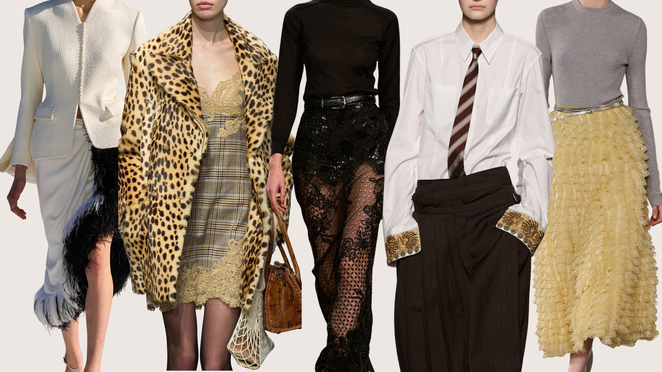 collage of runway models showing the anti-trouser trends 2026