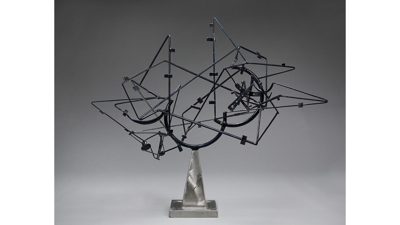 David Smith<br/>Star Cage, 1950<br/>Painted and brushed steel, 114 x 130.2 x 65.4cm<br/>Lent by the Frederick R. Weisman Art Museum, University of Minnesota, Minneapolis. <br/>The John Rood S