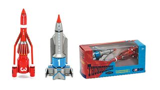 Corgi models of Thunderbird 1 and Thunderbird 3.