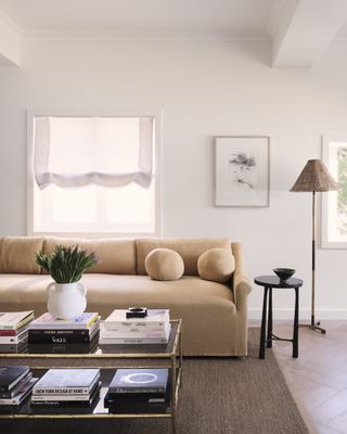 Living room with pale yellow couch