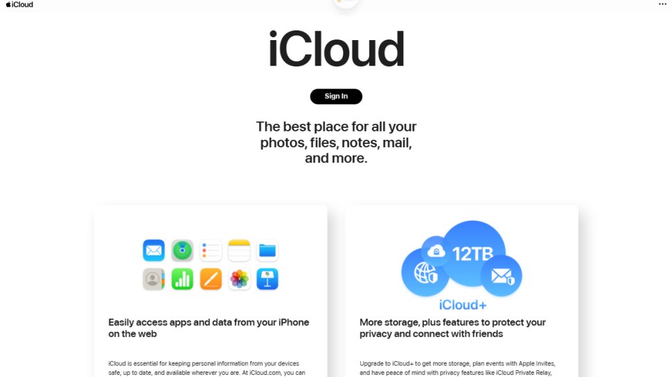 Website screenshot of Apple iCloud Drive (August, 2025)