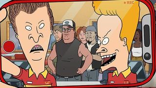 Beavis and Butthead in knock-off McDonald's uniforms