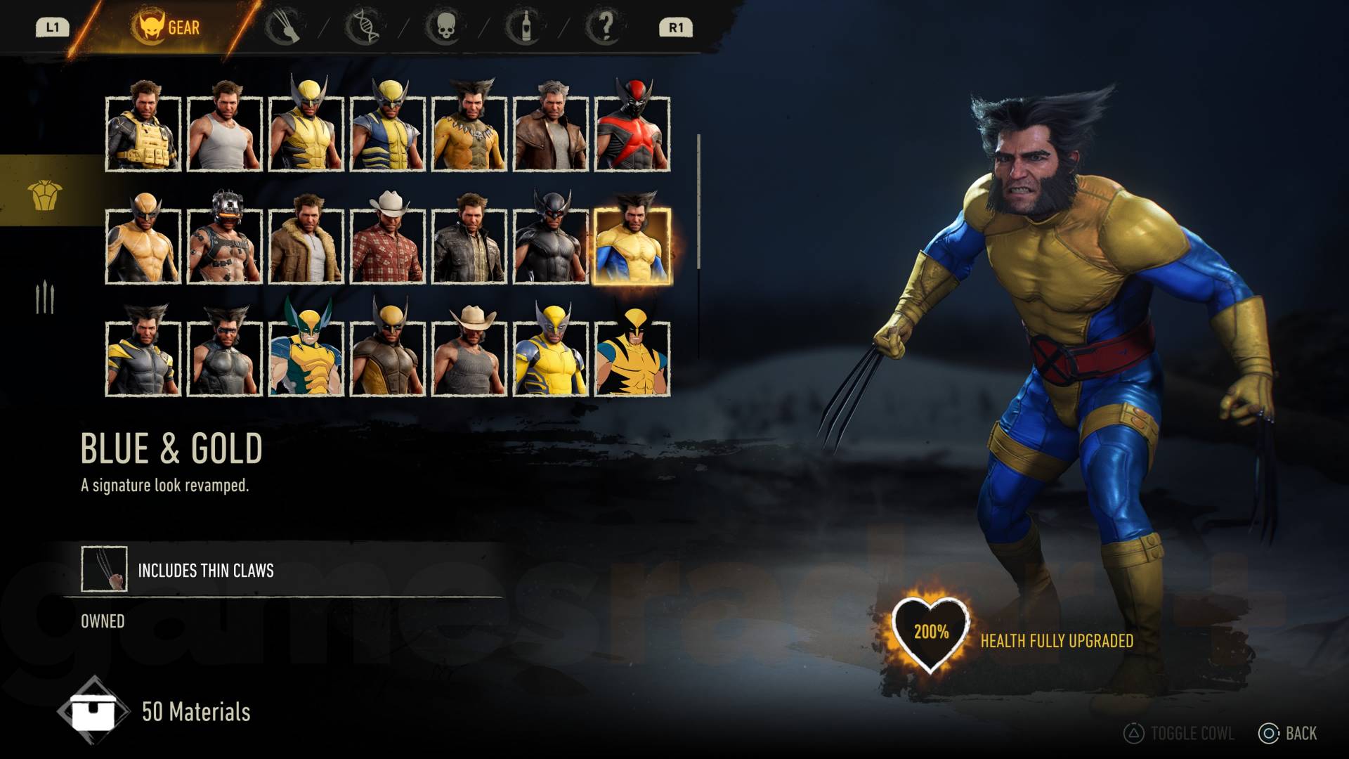 Marvel's Wolverine blue and gold suit