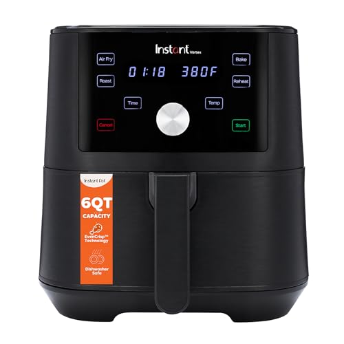 Instant Pot Vortex 6qt Xl Air Fryer, 4-In-1 Functions That Crisps, Roasts, Reheats, Bakes for Quick Easy Meals, 100+ In-App Recipes, Is Dishwasher-Safe, From the Makers of Instant Pot, Black