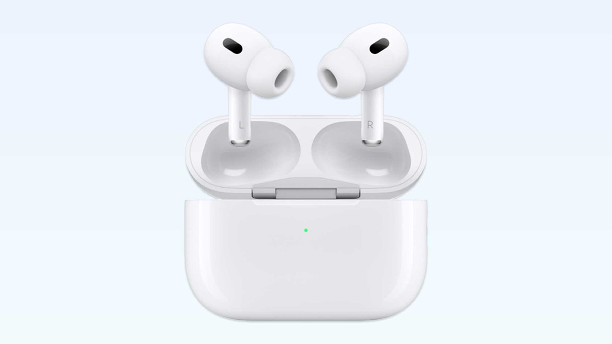 Apple AirPods Pro 2 on a light blue background