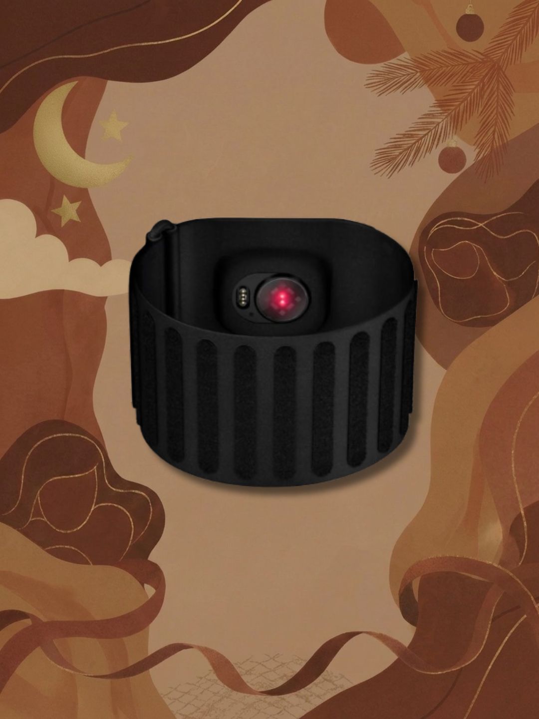 Black Garmin armband on brown Christmas abstract graphic background 