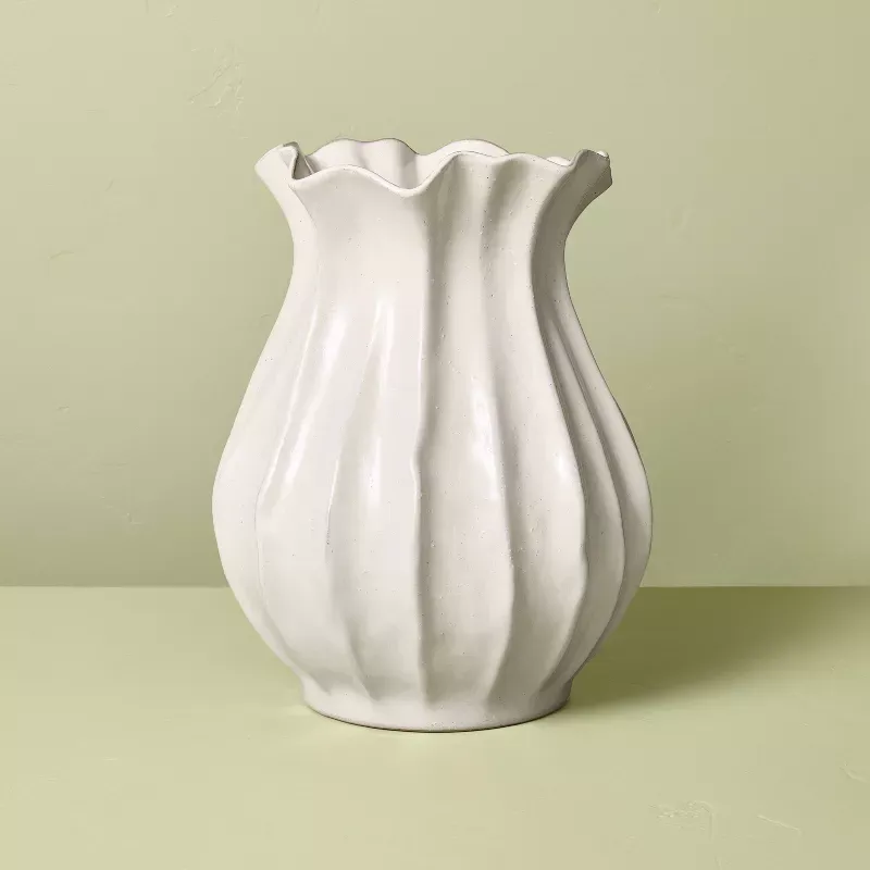 Pleated Ceramic Vase Sour Cream - Hearth & Hand™ With Magnolia