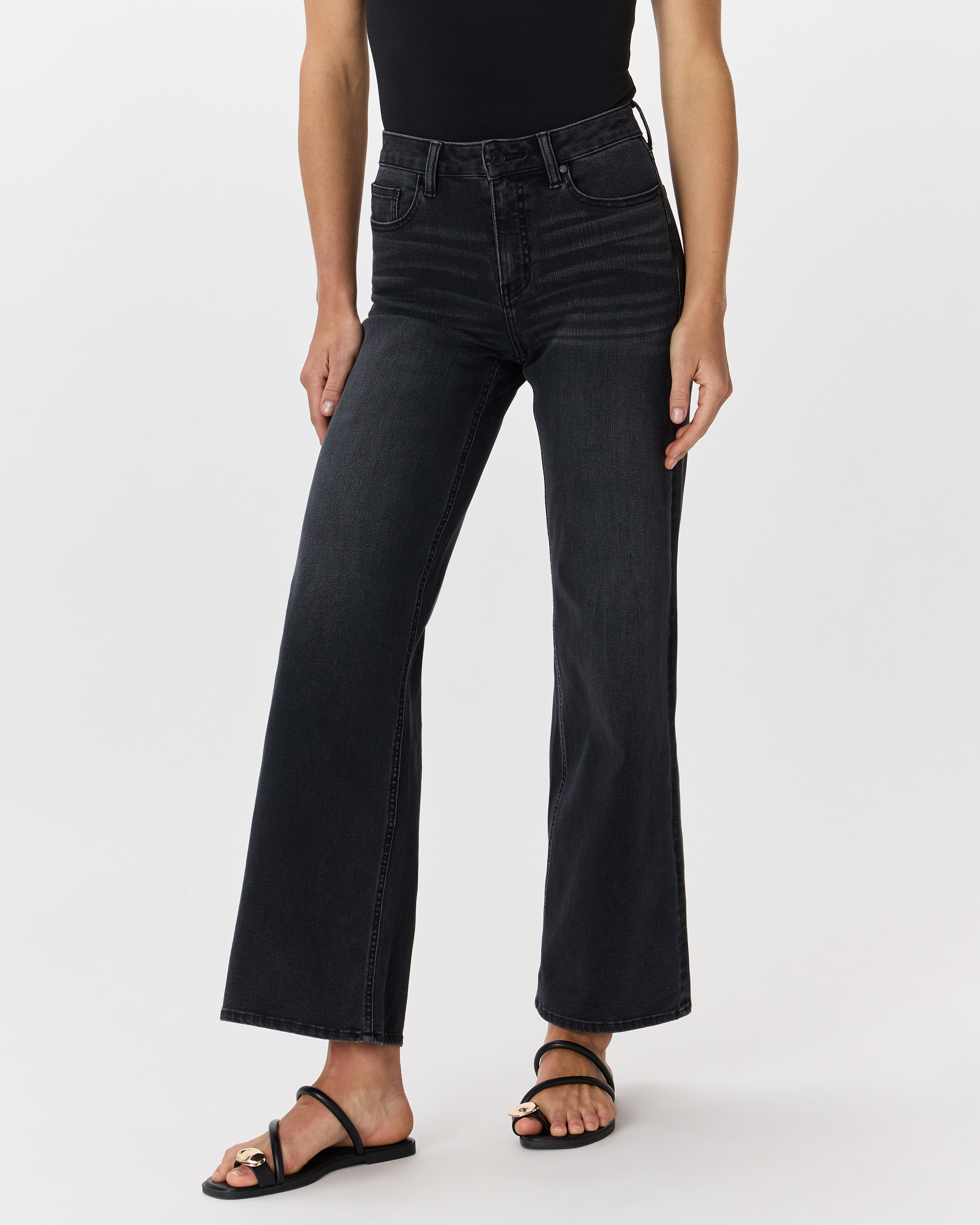 Bella Stretch Wide Leg Jeans in Faded Black
