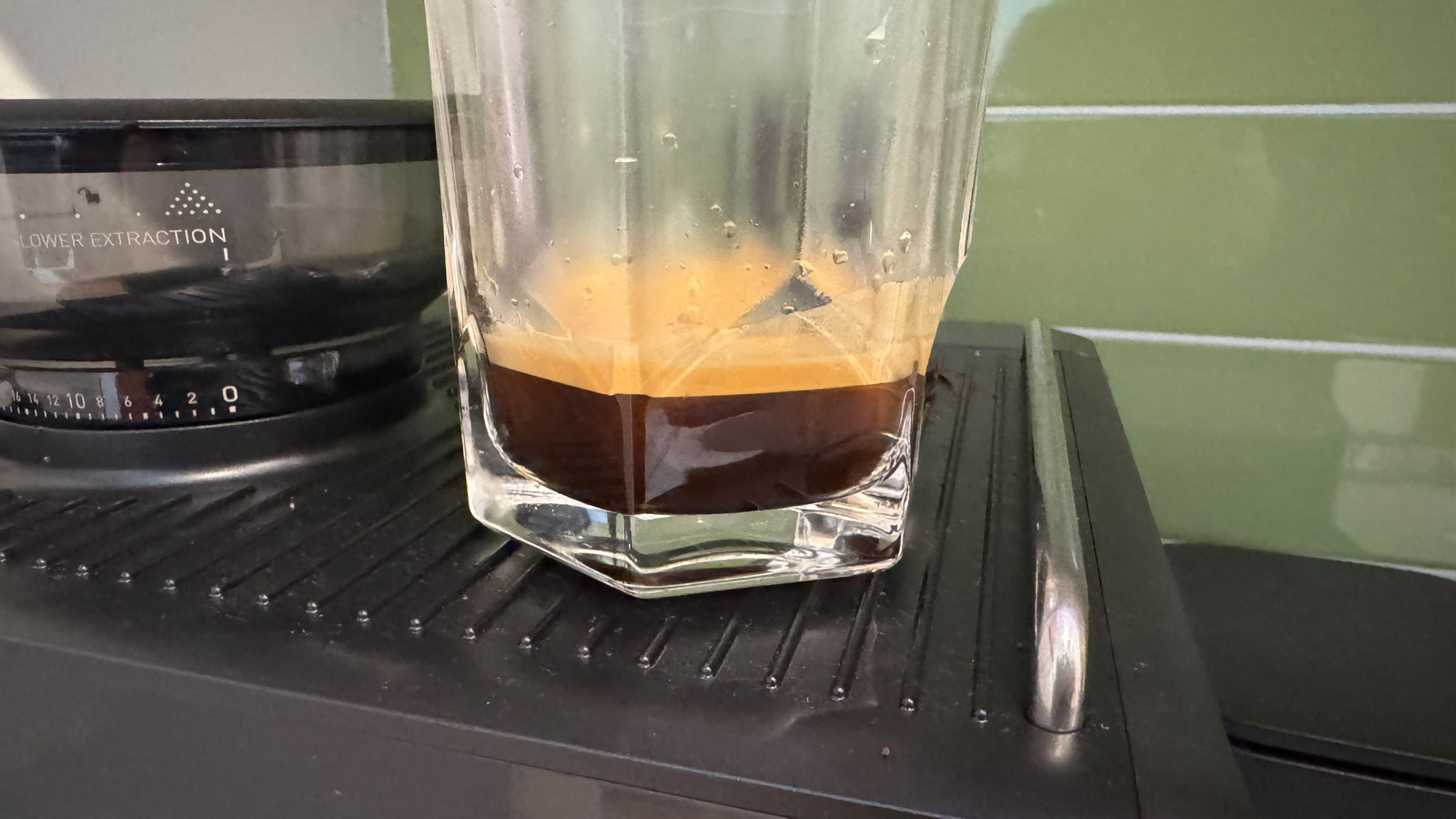 A double coffee shot in a glass