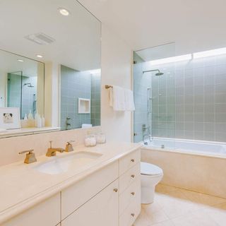 bathroom with shower and bathtub