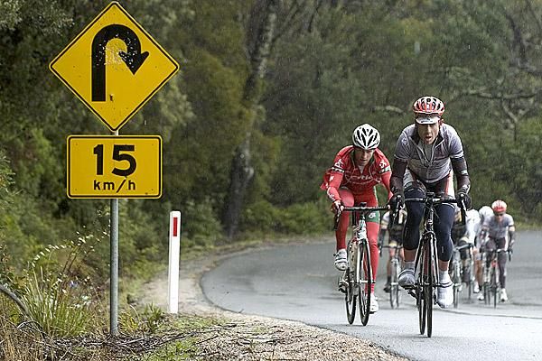Ben Day (Fly V Australia) makes his way up the category one climb at Poatina.