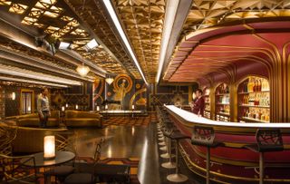 Designer Guy Hendrix Dyas' ornate New York-style spaceship bar set in "Passengers."