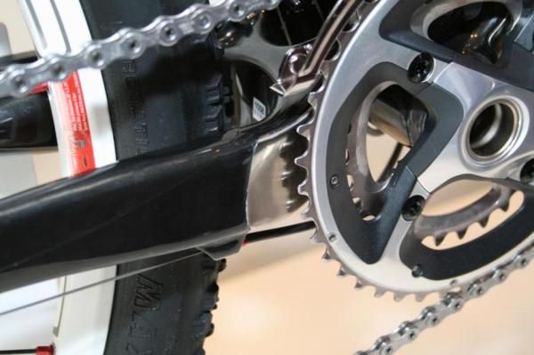 The Rocky Mountain Element Team uses this chainstay protector to prevent the chain ruining the carbon frame.