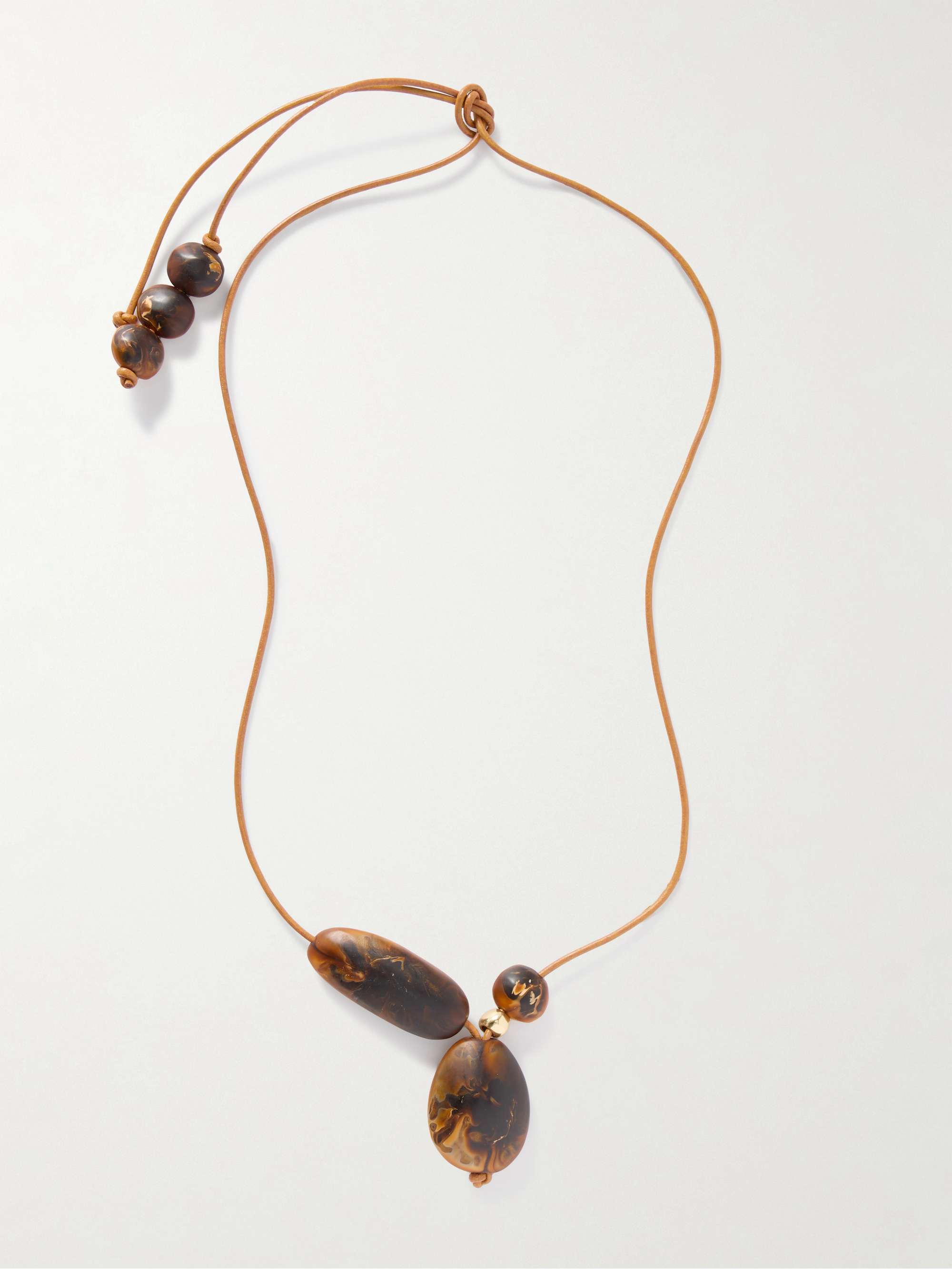 Rock Cluster Leather, Resin and Gold-Tone Necklace