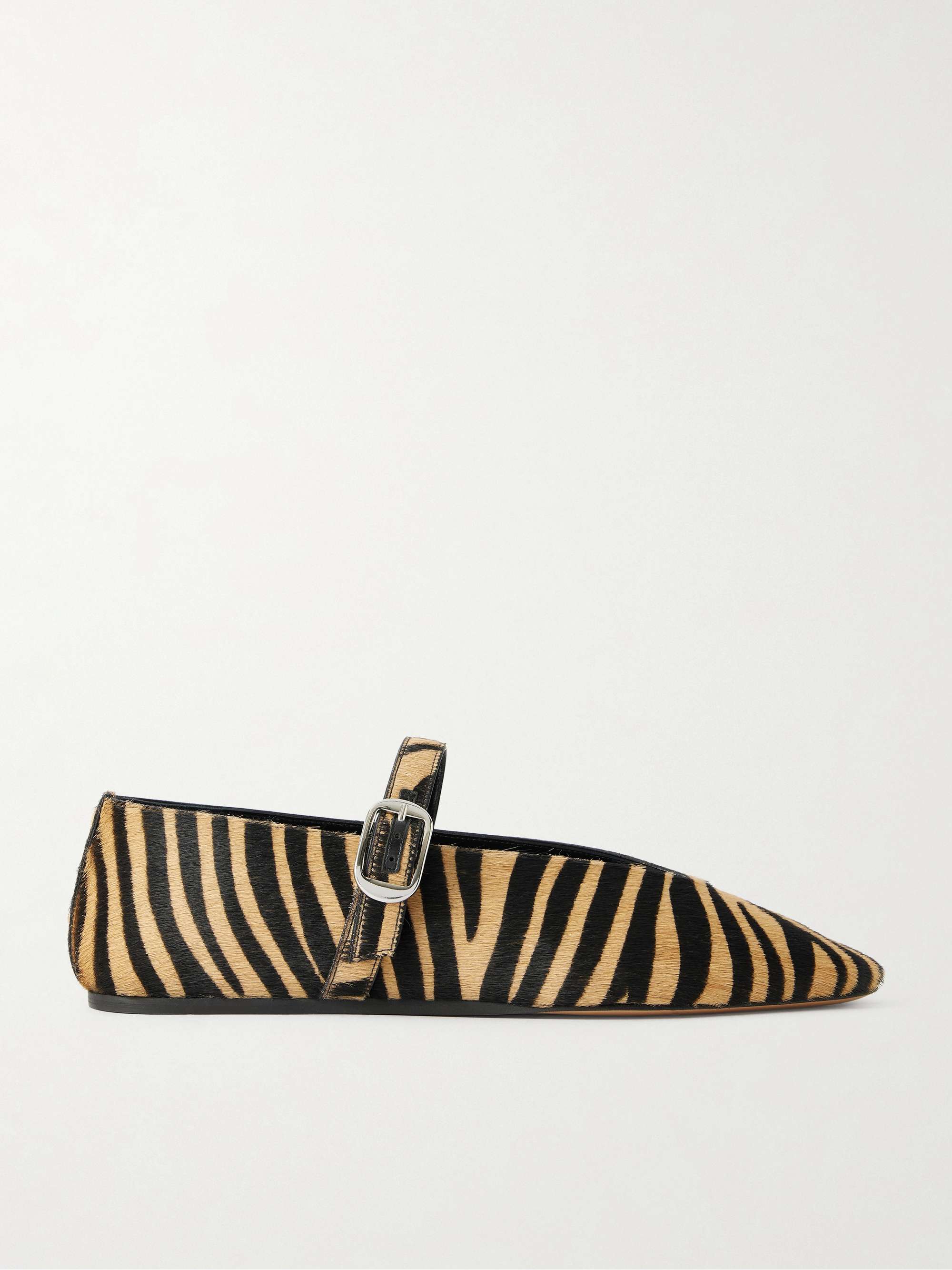 Stella Zebra-Print Calf Hair Mary Jane Ballet Flats