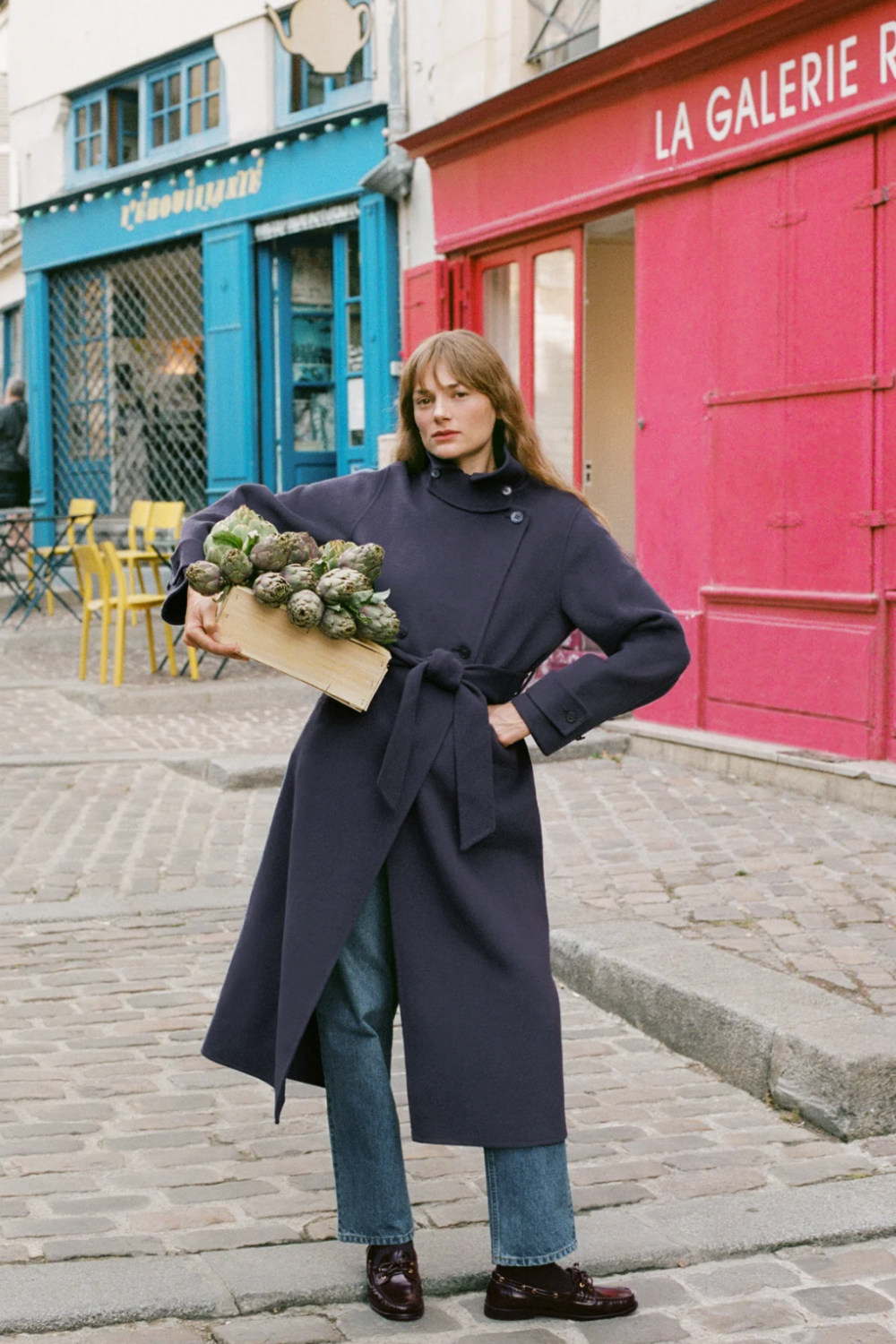 Rouje navy coat and jeans