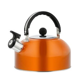 An orange kitchen kettle