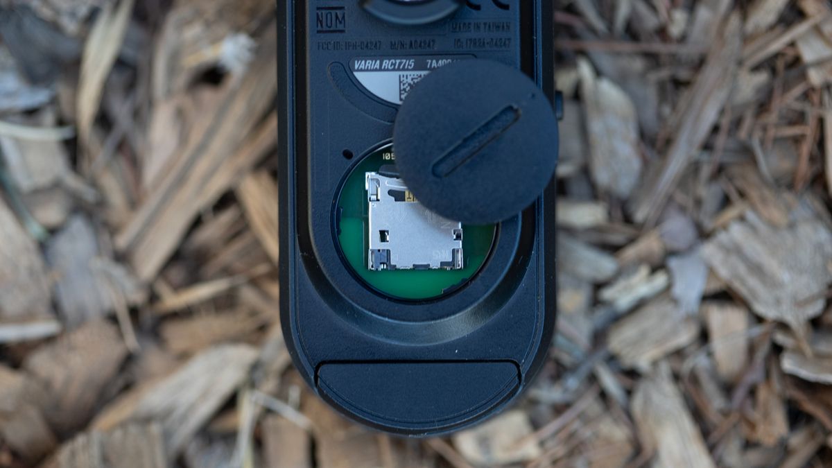 Garmin Varia RCT715 detail of open memory card port