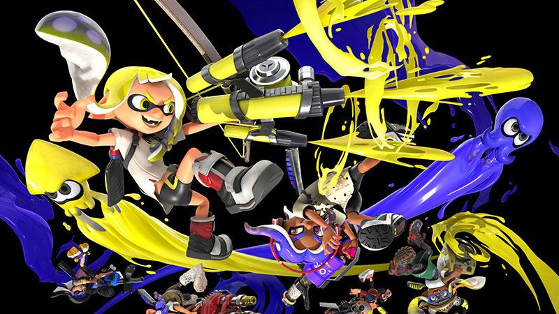 Splatoon 3 characters shooting paint