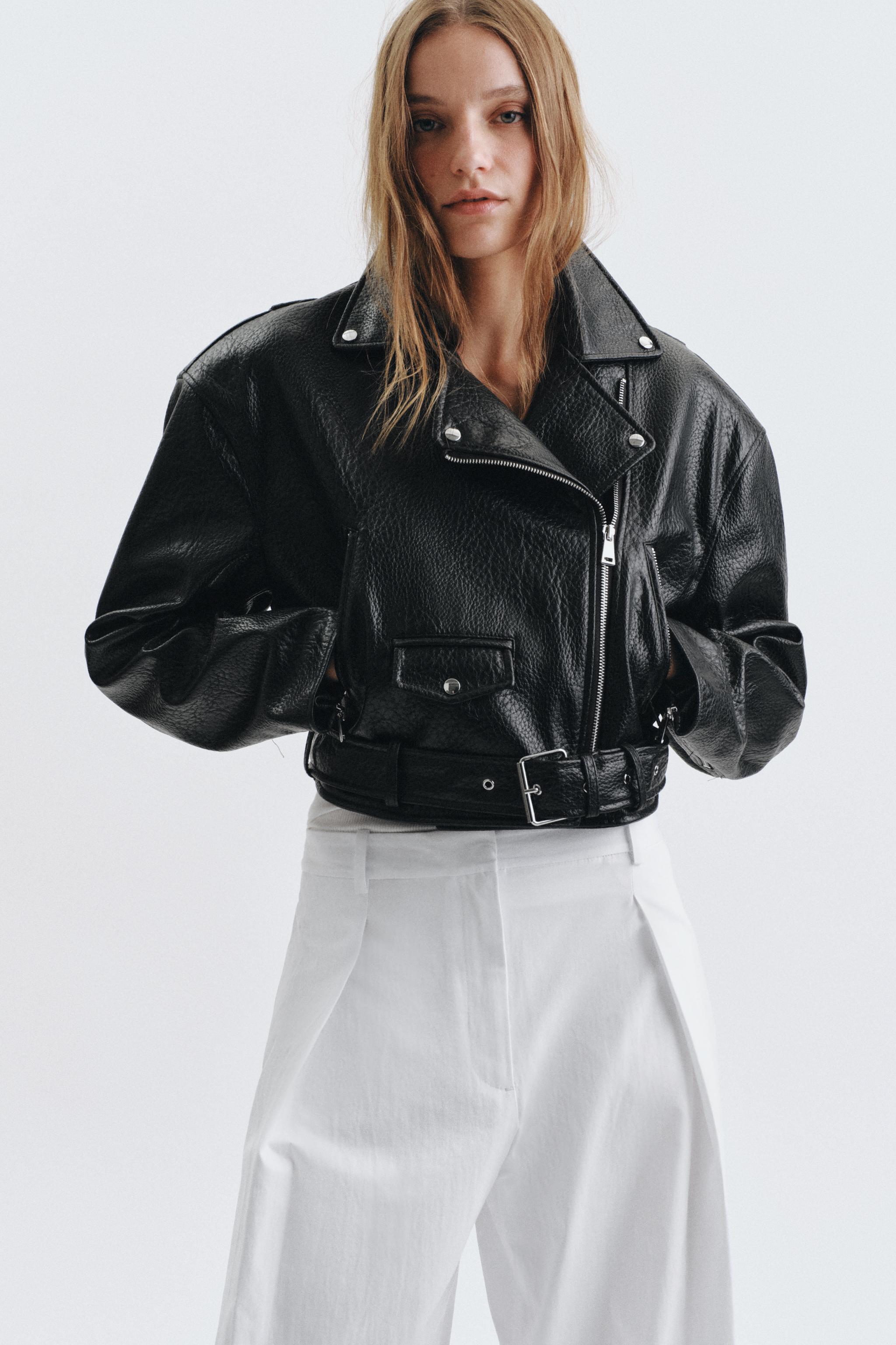 Leather Effect Biker Jacket With Epaulettes