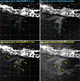 The two images on the left were taken with older satellite technology while the images on the right show the high-definition imagery produced by the Day/Night Band sensor.