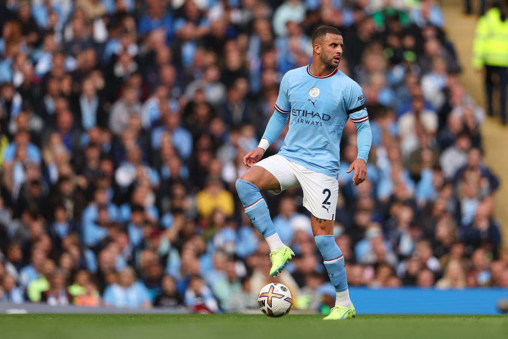 Kyle Walker of Manchester City during the Premier League match between Manchester City and Manchester United at Etihad Stadium on October 2, 2022 in Manchester, United Kingdom.