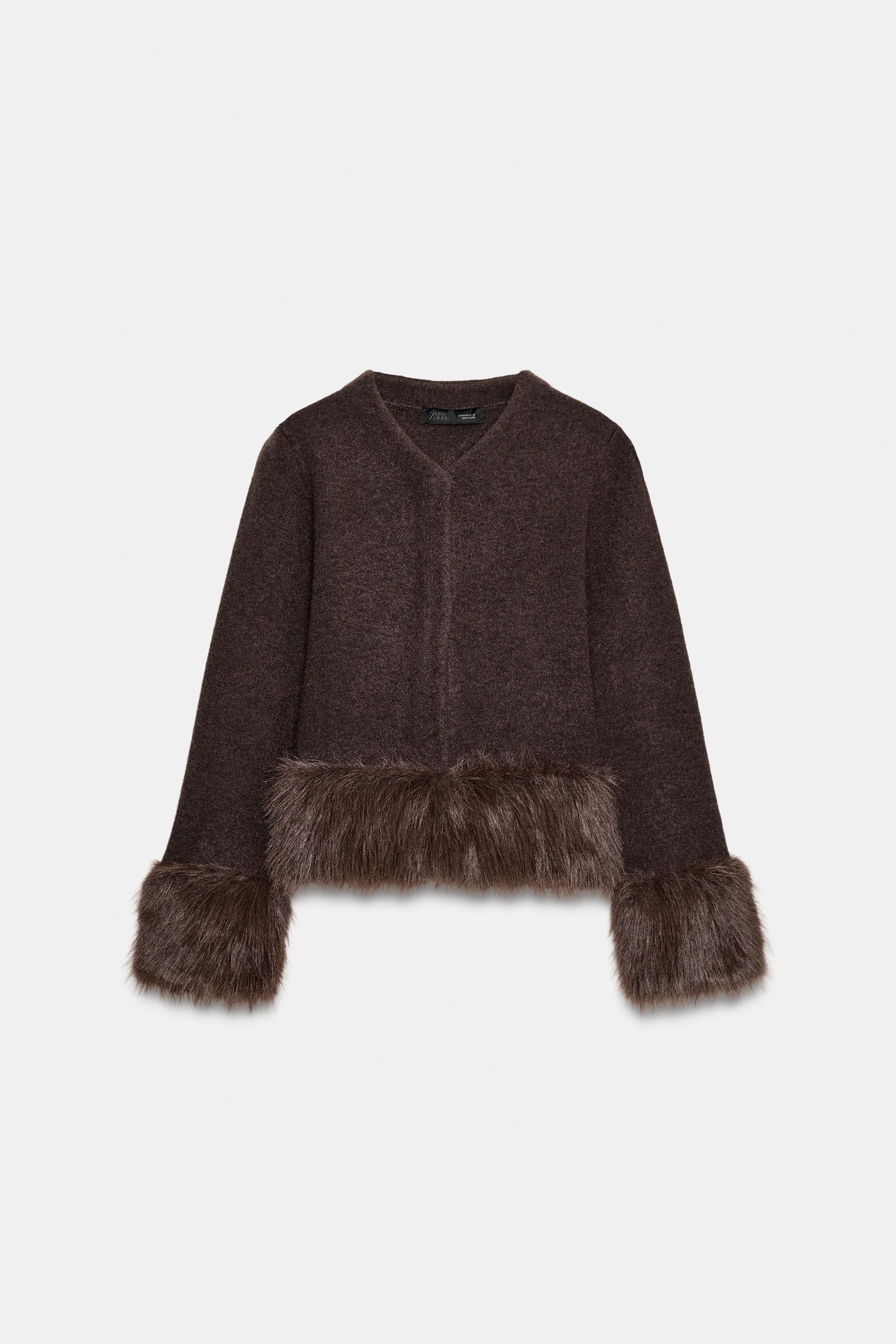 Faux Fur Trim Knit Cardigan