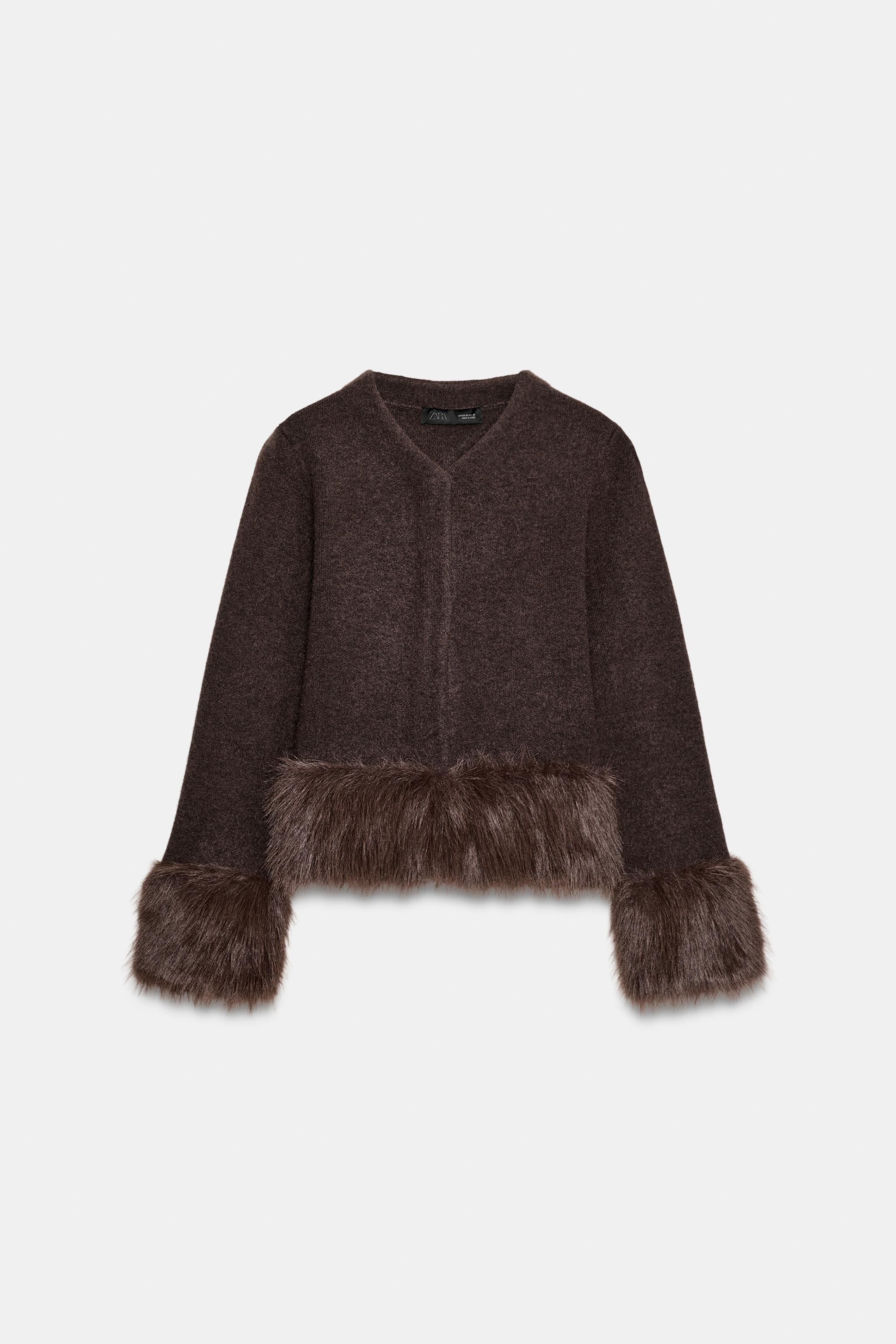 Faux Fur Trim Knit Cardigan