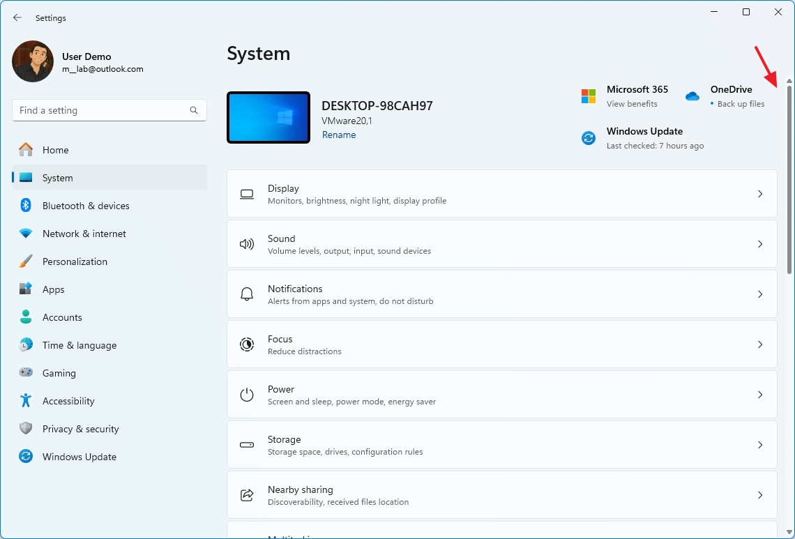 App showing the scrollbar