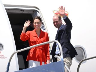 BELIZE - MARCH 22: Catherine, Duchess of Cambridge and Prince William, Duke of Cambridge at Philip S. W Goldson International Airport departing Belize for Jamaica to carry on their Royal Tour of the Caribbean on March 22, 2022 in Belize. (Photo by Karwai Tang/WireImage)