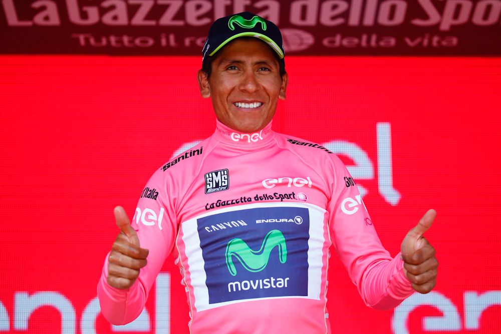 Nairo Quintana in pink after stage 19 at the Giro d'Italia