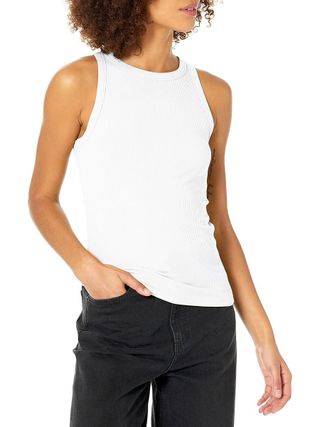 The Drop Women's Valerie Cutaway Neck Racerback Rib Knit Tank Top, White, S