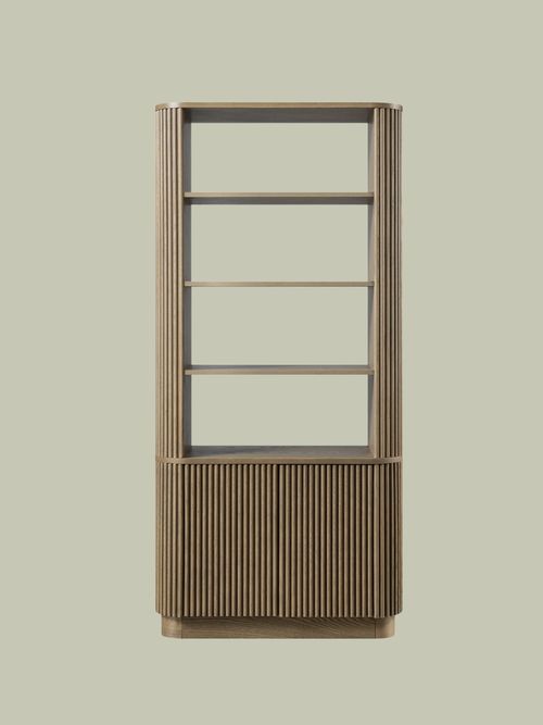 Maru Bookcase with Cabinet, Silver Oak