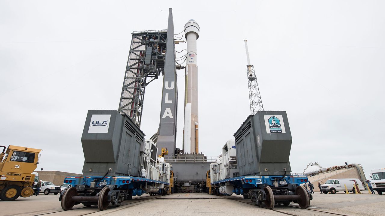 A United Launch Alliance Atlas V rocket with Boeing&rsquo;s CST-100 Starliner spacecraft onboard is seen on the launch pad at Space Launch Complex 41 ahead of the Orbital Flight Test mission, Wednesday, Dec. 18, 2019 at Cape Canaveral Air Force Station in Florida.