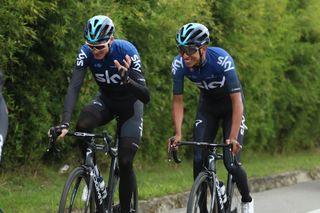 Chris Froome and Egan Bernal enjoy a chat out on the ride
