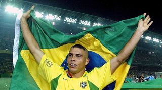 Ronaldo celebrates Brazil's 2002 World Cup final win over Germany.