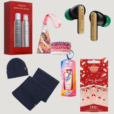 A selection of products on a beige background showing some of the best stocking filler ideas