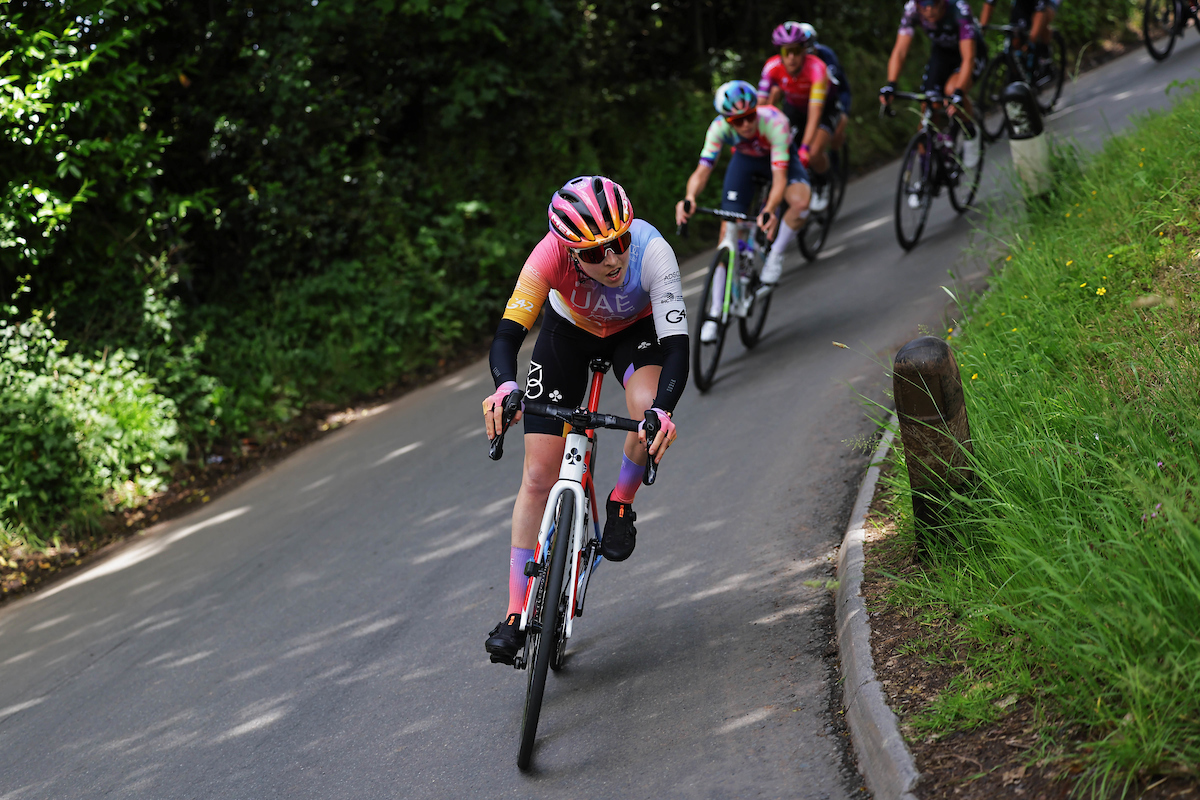 Picture by Alex Whitehead/SWpix.com - 08/06/2022 - Cycling - The Womenâ€™s Tour 2022 - Stage Three - Tewkesbury to Gloucester, England - Team UAE Team ADQ in action